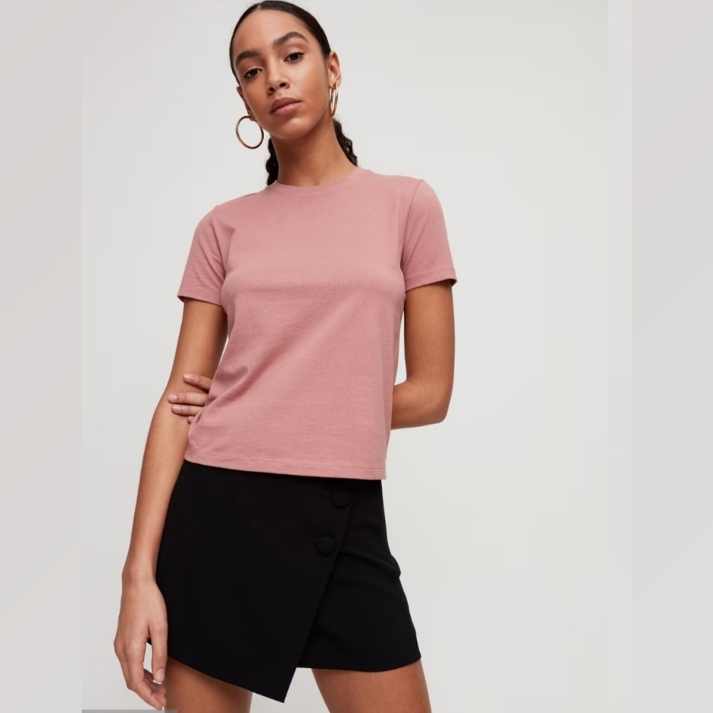 Aritzia Babaton 100% Cotton Dillon Classic Short Sleeve Pink Crewneck Top sz S